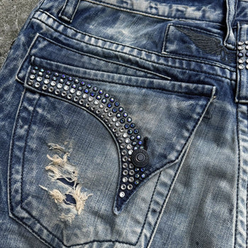 ROBIN'S JEANS STUDDED FLAP DISTRESSED WASHED DENIM JEANS