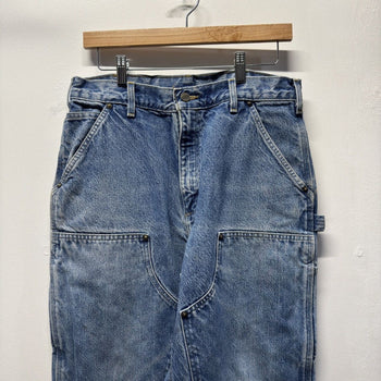 Vintage 1990s Made in USA Carhartt Faded Denim Double Knee Carpenter Pants