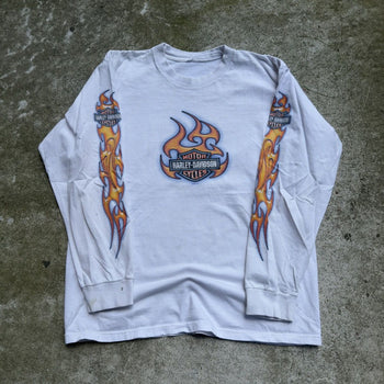 2000S HARLEY FADED THRASHED FLAME LOGO LONGSLEEVE TEE