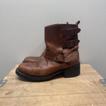 Vintage 2000s Brown Leather Triple Buckle Engineer Boots