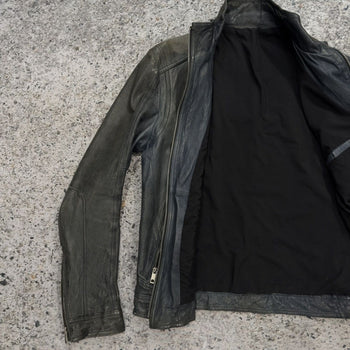 Aged Leather Double Zip Asymmetric Racer Custom Jacket