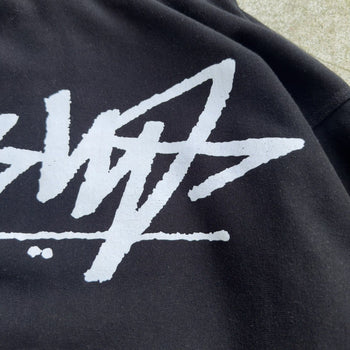 STUSSY FLIPPED LOGO ZIP UP HOODIE BLACK