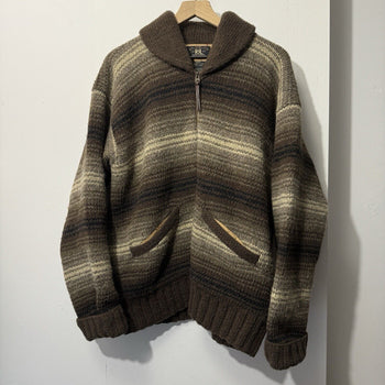 1990s RRL RALPH LAUREN HAND KNIT WOOL COWICHAN FULL ZIP SWEATER