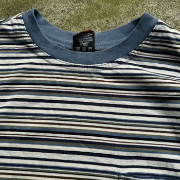 1990s Y2K NO FEAR STRIPED SKATER POCKET TEE SHIRT