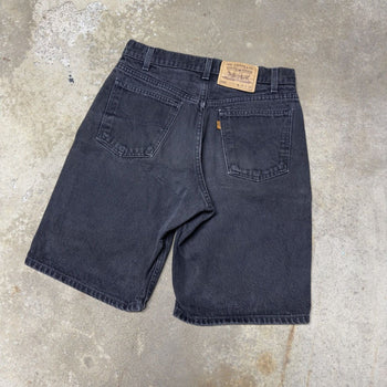 1990s LEVI’S 550 ORANGE TAB BLACK DENIM JEAN SHORTS JORTS