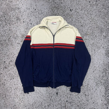 1980s Cotton Acrylic Striped Zip Up Track Jacket