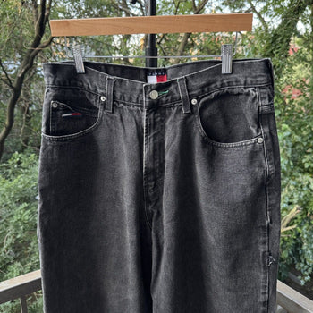 1990s Y2K Faded Black Tommy Jeans Wide Leg Carpenter Jeans