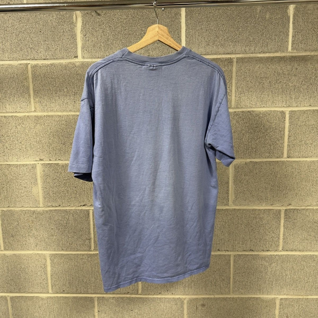 1990s Faded Thrashed Distressed Periwinkle Blank Tee