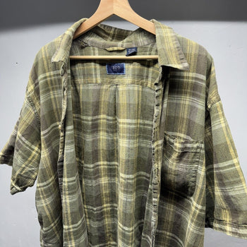 2000s Faded Green Plaid Shirt