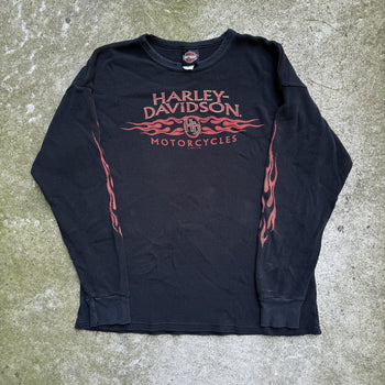 2000s HARLEY DAVIDSON FADED FLAME LOGO THERMAL LONGSLEEVE