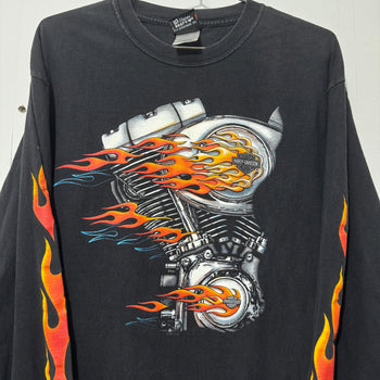 2000S HARLEY DAVIDSON FLAME V-TWIN ENGINE LONGSLEEVE TEE