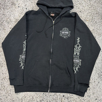 2000s Harley Davidson Faded Metal Tribal Flame Zip Up Hoodie