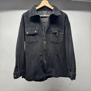 1990s Faded Black Corduroy Zip Up Shirt Jacket