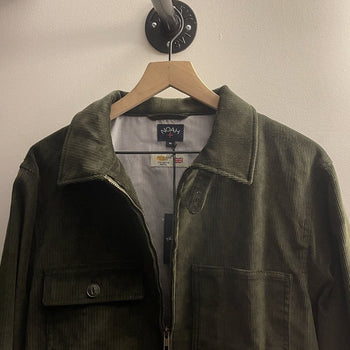 NOAH NYC CORDUROY DARK OLIVE ZIP UP TRUCKER JACKET