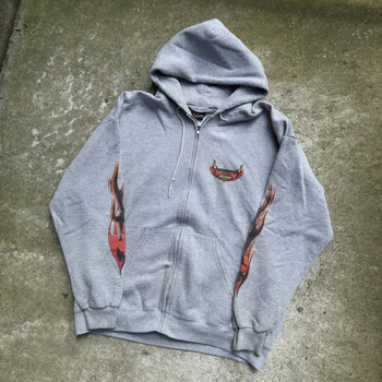 2000S HARLEY DAVIDSON FADED GREY FLAME ZIP UP HOODIE