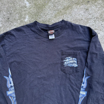 2000s HARLEY DAVIDSON FADED BLUE FLAME LONGSLEEVE TEE