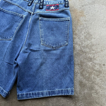 1990S BUM EQUIPMENT FADED BAGGY DENIM SKATER JEAN SHORTS JORTS