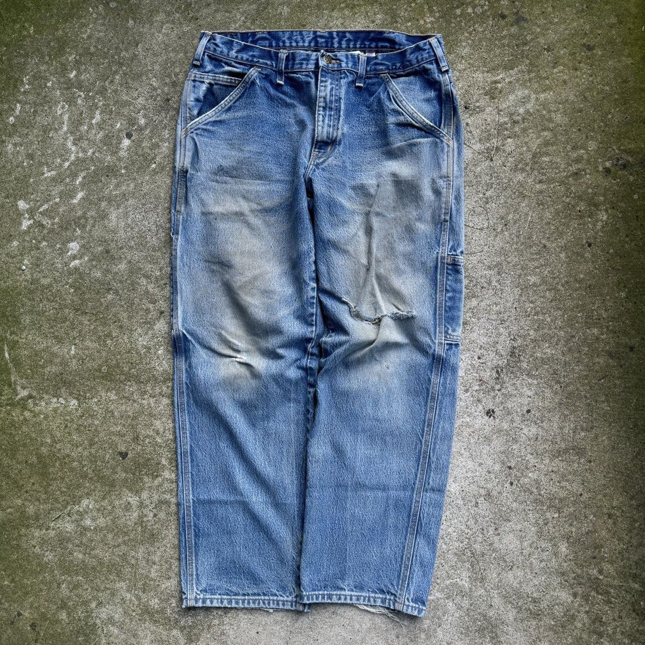 1990s THRASHED FADED MADE IN USA WORKWEAR CARPENTER DENIM JEANS