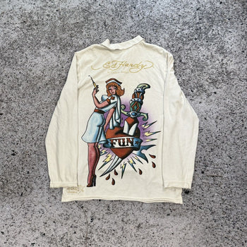 2000s Ed Hardy Faded Thrashed Distressed Nurse Longsleeve