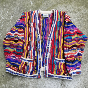 1980S / 1990S CUGGI COOGI MULTI COLOR KNIT CARDIGAN SWEATER