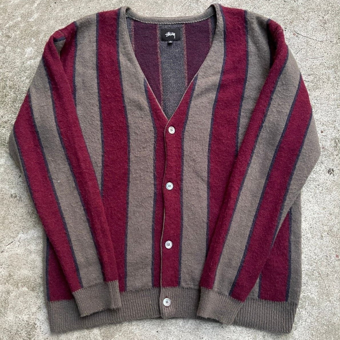 STUSSY MOHAIR VERTICAL STRIPED FUZZY CARDIGAN