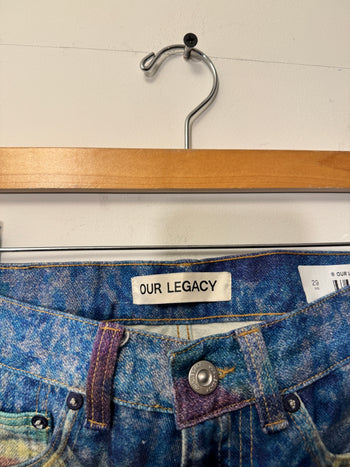 OUR LEGACY THIRD CUT DIGITAL CHALK PRINT FLOWER HANK GRUNER DENIM JEANS