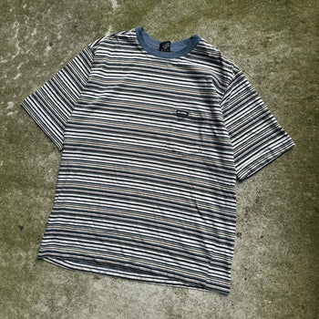 1990s Y2K NO FEAR STRIPED SKATER POCKET TEE SHIRT