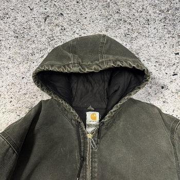 2000s CARHARTT FADED THRASHED GREEN HOODED WORK JACKET