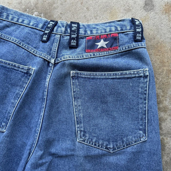 1990S BUM EQUIPMENT FADED BAGGY DENIM SKATER JEAN SHORTS JORTS