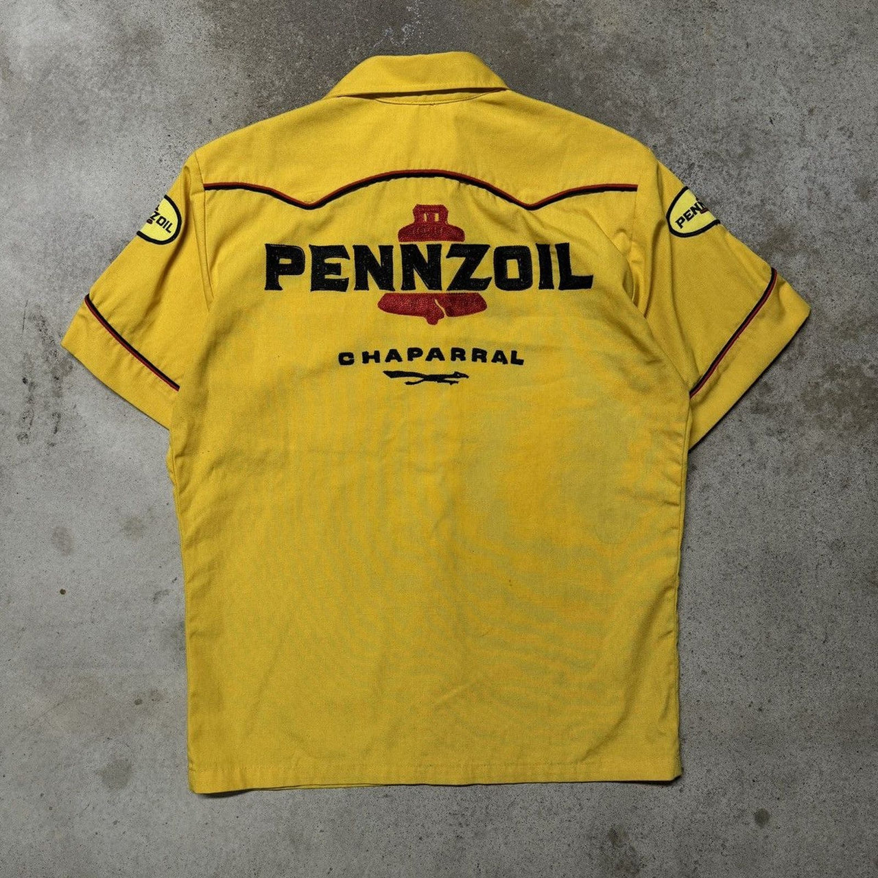 1950s 1960s PENNZOIL CHAPARRAL CHAIN STITCH BOWLING GARAGE SHIRT