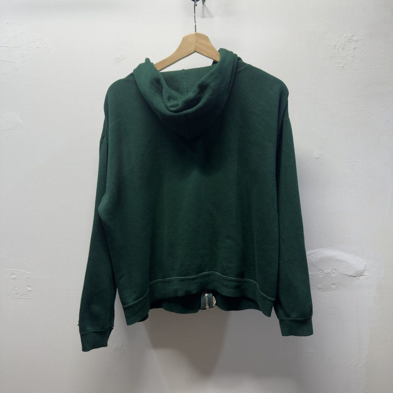 Vintage 1980s Made in USA Faded Distressed Blank Green Zip Hoodie
