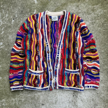 1980S / 1990S CUGGI COOGI MULTI COLOR KNIT CARDIGAN SWEATER