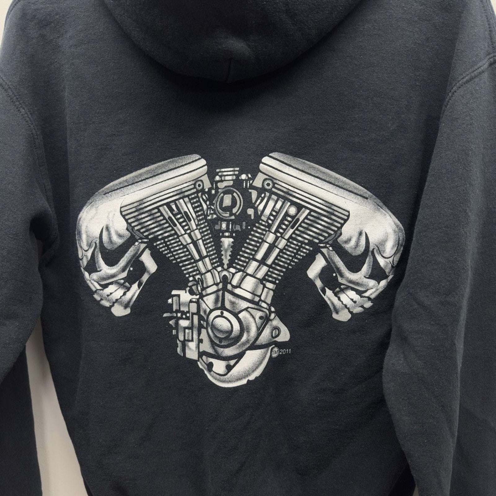 Vintage 2010s Biker Engine Skull Hoodie