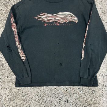 2000s Harley Davidson Thrashed Faded Eagle Flame Longsleeve
