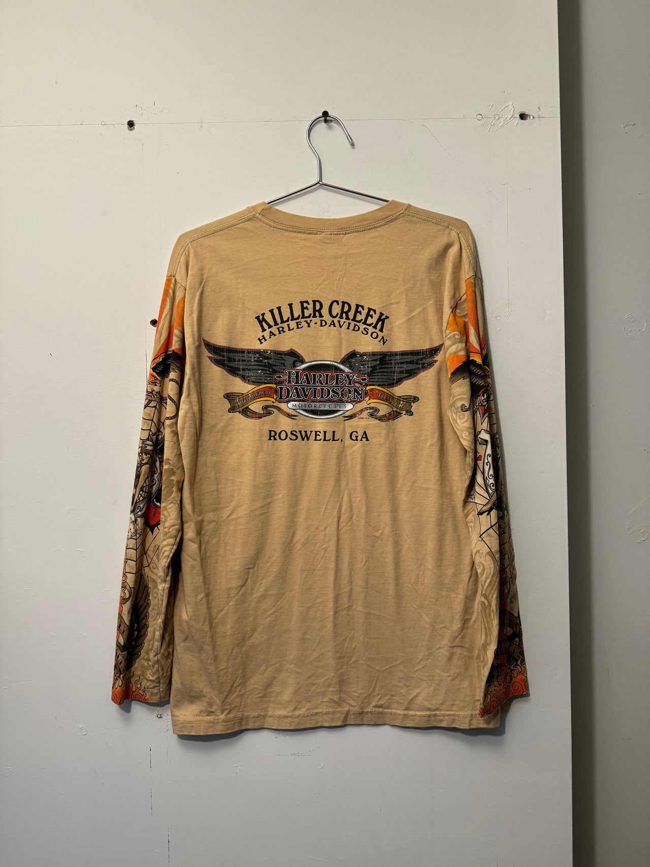 2000s HARLEY DAVIDSON TATTOO FLAME PIN UP LONGSLEEVE TEE