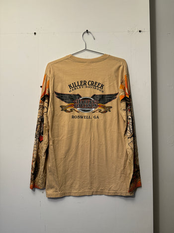 2000s HARLEY DAVIDSON TATTOO FLAME PIN UP LONGSLEEVE TEE