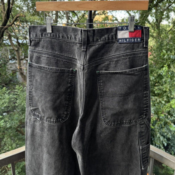 1990s Y2K Faded Black Tommy Jeans Wide Leg Carpenter Jeans