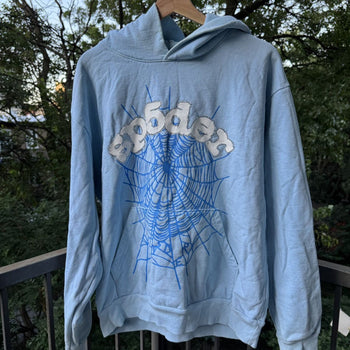 Sp5der Blue Rhinestone Hoodie
