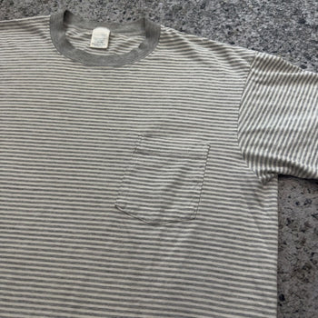 1990s Striped Faded Single Stitch Pocket Tee