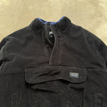 STUSSY BLACK CORDUROY SHERPA MOCK FLEECE JACKET