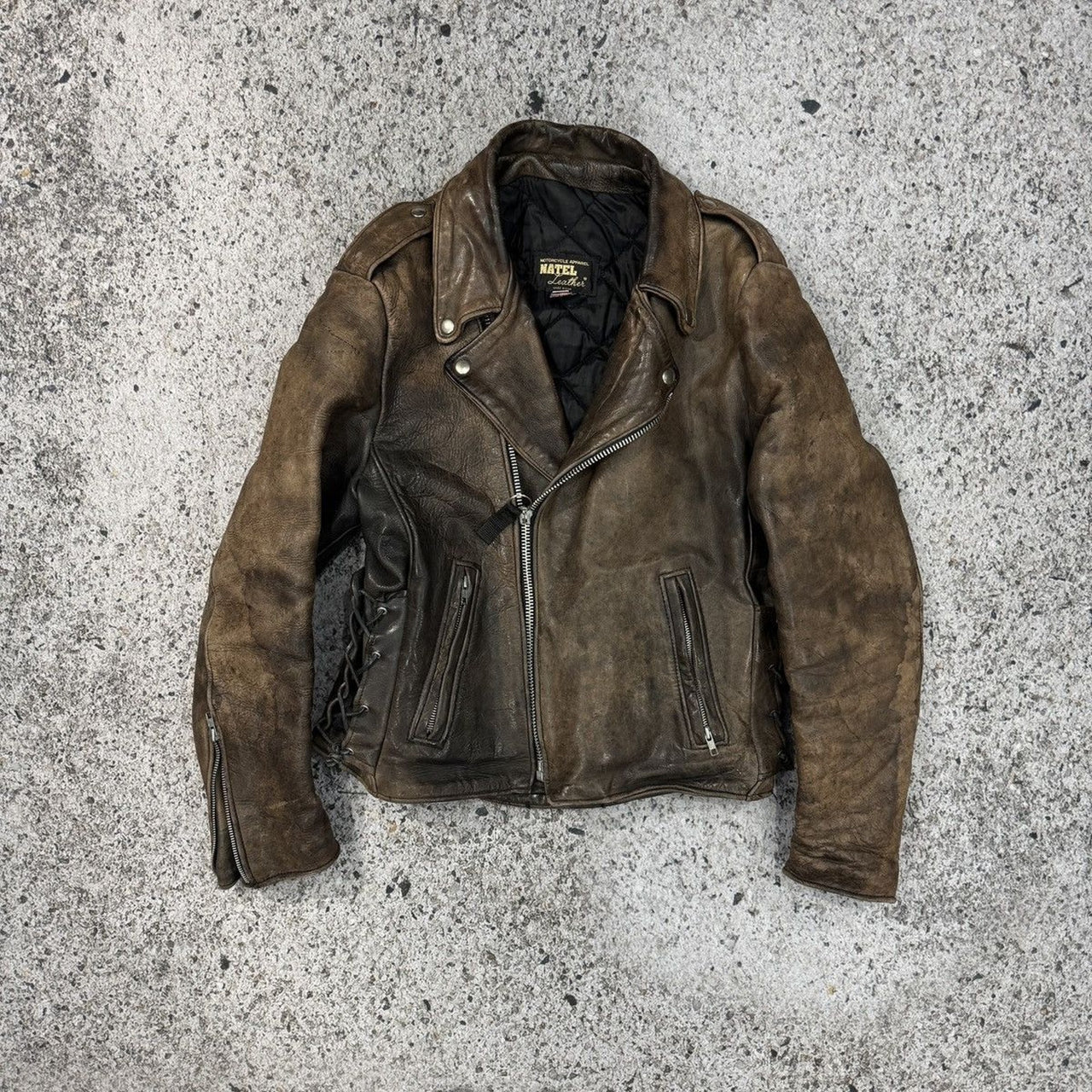 1990S AGED FADED LEATHER MOTORCYCLE JACKET