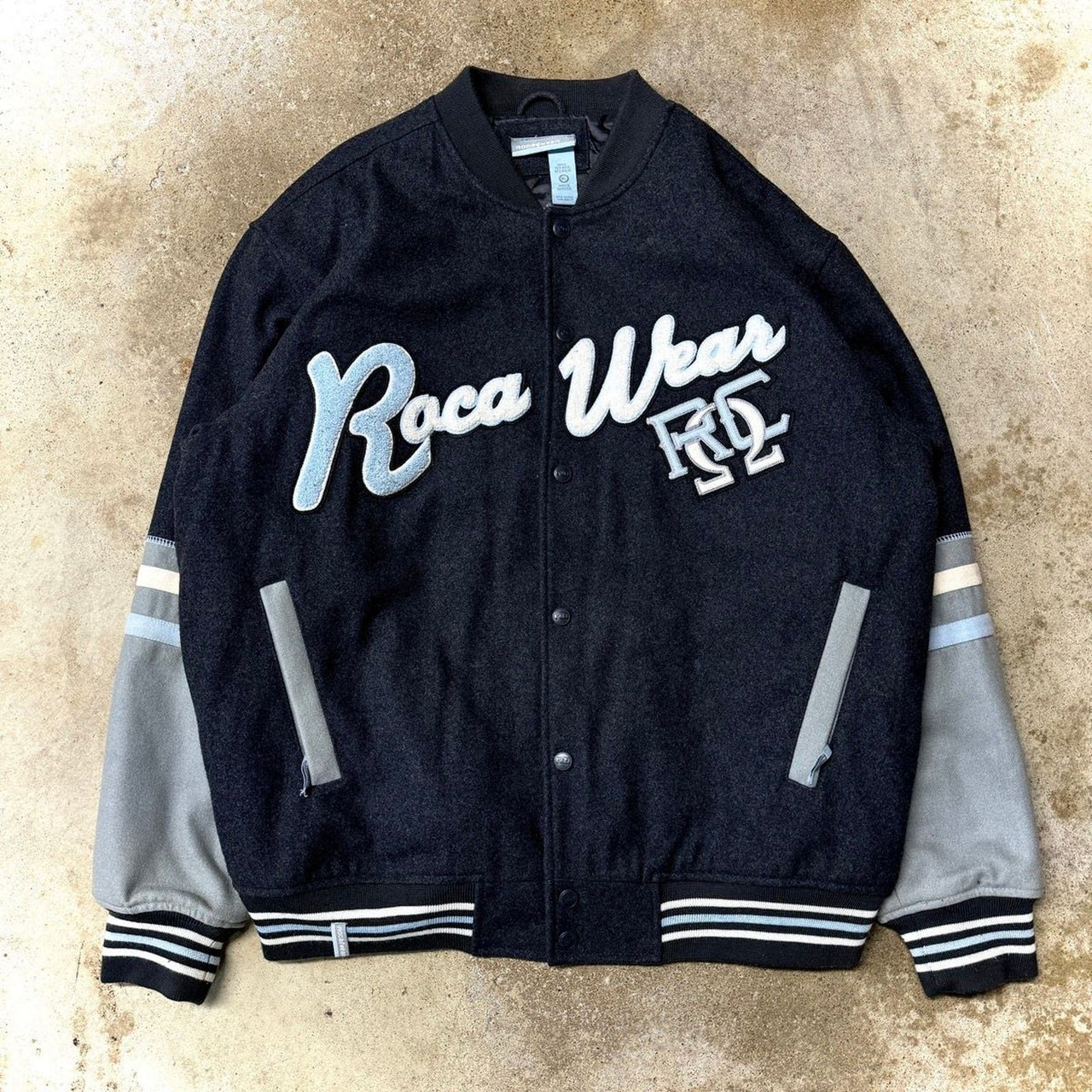 2000S Y2K ROCAWEAR WOOL BOMBER VARSITY BOMBER JACKET