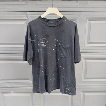 1990s Faded Black Thrashed Stained Painted Pocket Tee