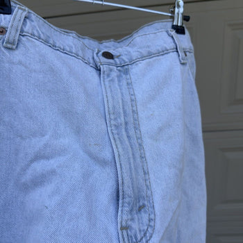 1990s Levi's 550 Orange Tab Light Wash Faded Denim Shorts