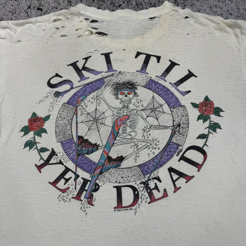 VINTAGE 1990s THRASHED GRATEFUL DEAD SKI TIL YER DEAD TEE