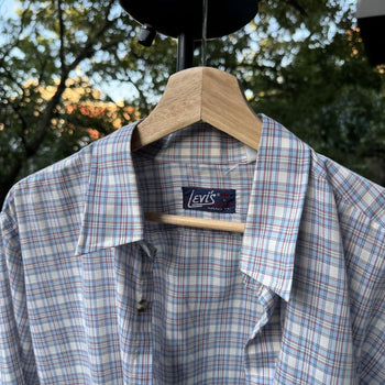 1970s Levi's Thrashed Faded Distressed Light Plaid Shirt