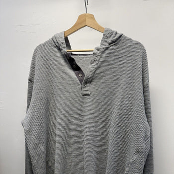 Vintage 2000s DKNY Thermal Waffle Knit Ribbed Striped Henley Hoodie