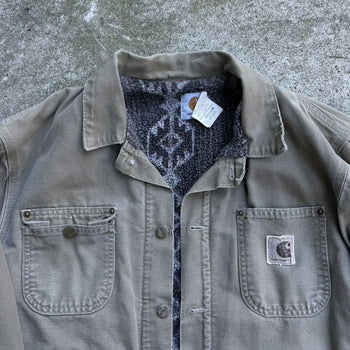 1990S CARHARTT AZTEC LINED  TRUCKER CHORE COAT JACKET