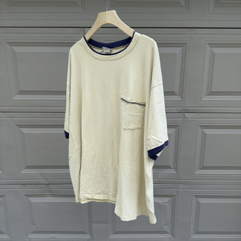 2000s Pale Yellow Thrashed Faded Distressed Pocket Tee
