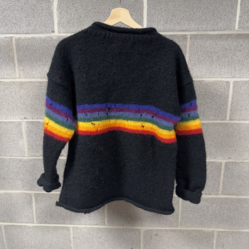 1990s Distressed Rainbow Wool Striped Knit Sweater